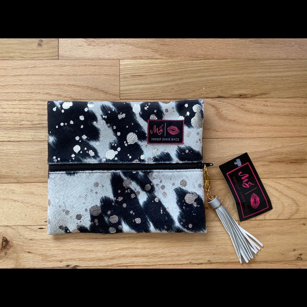 NWT Makeup Junkie Bag- Vegan Hide with Silver